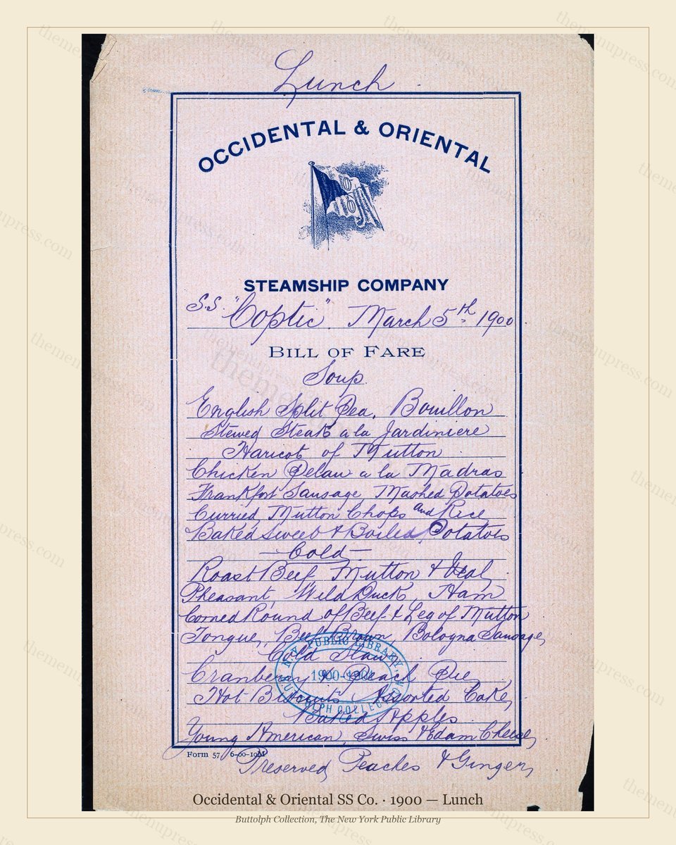 Vintage menu preview — 1900 Vintage Lunch Menu — Occidental & Oriental SS Co., Transatlantic Ocean