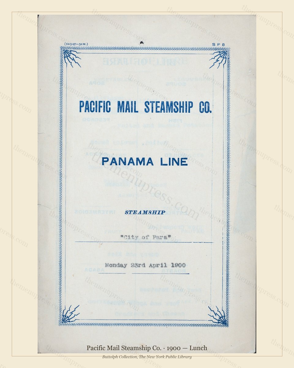 Vintage menu preview — 1900 Vintage Lunch Menu — Pacific Mail Steamship Co., Transatlantic Ocean Liner