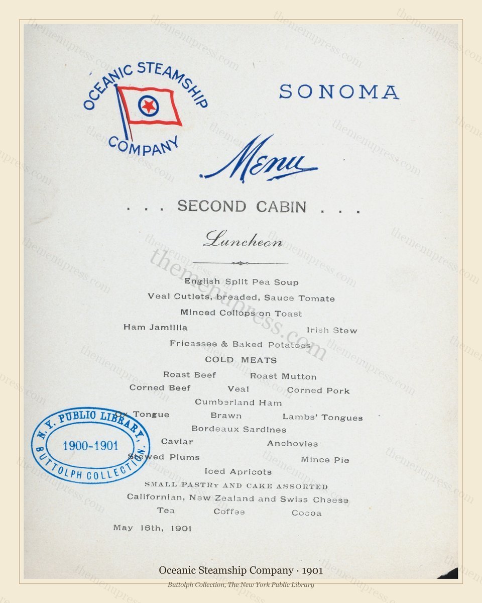 Vintage menu preview — 1901 Vintage Menu Menu — Oceanic Steamship Company, Transatlantic Ocean Liner Ca