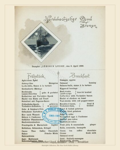 Norddeutscher Lloyd, Bremen · 1899 — Breakfast