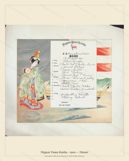 Vintage menu preview — 1900 Vintage Dinner Menu — Nippon Yusen Kaisha, Transatlantic Ocean Liner Card (