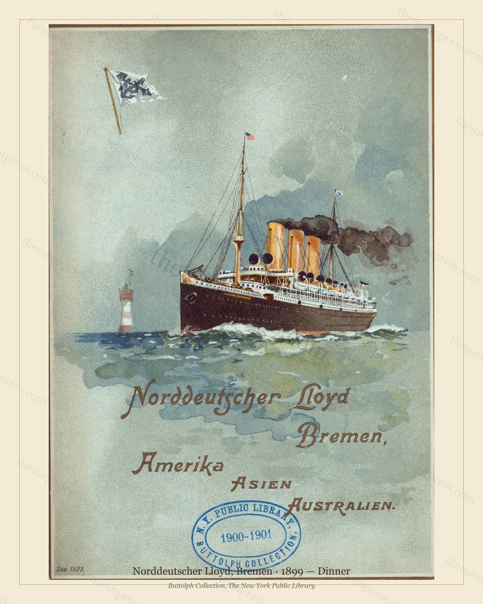 Vintage menu preview — 1899 Vintage Dinner Menu — Norddeutscher Lloyd, Bremen, Transatlantic Ocean Line