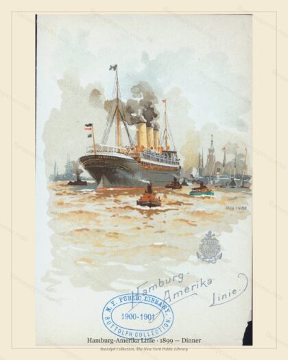 Vintage menu preview — 1899 Vintage Dinner Menu — Hamburg-Amerika Linie, Transatlantic Ocean Liner Card
