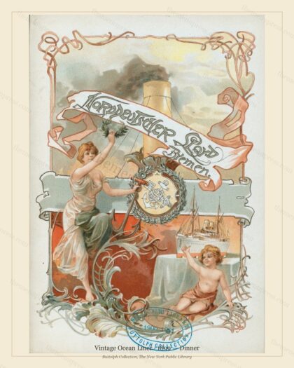 Vintage menu preview — 1899 Vintage Dinner Menu — Vintage Ocean Liner, Transatlantic Ocean Liner Card (