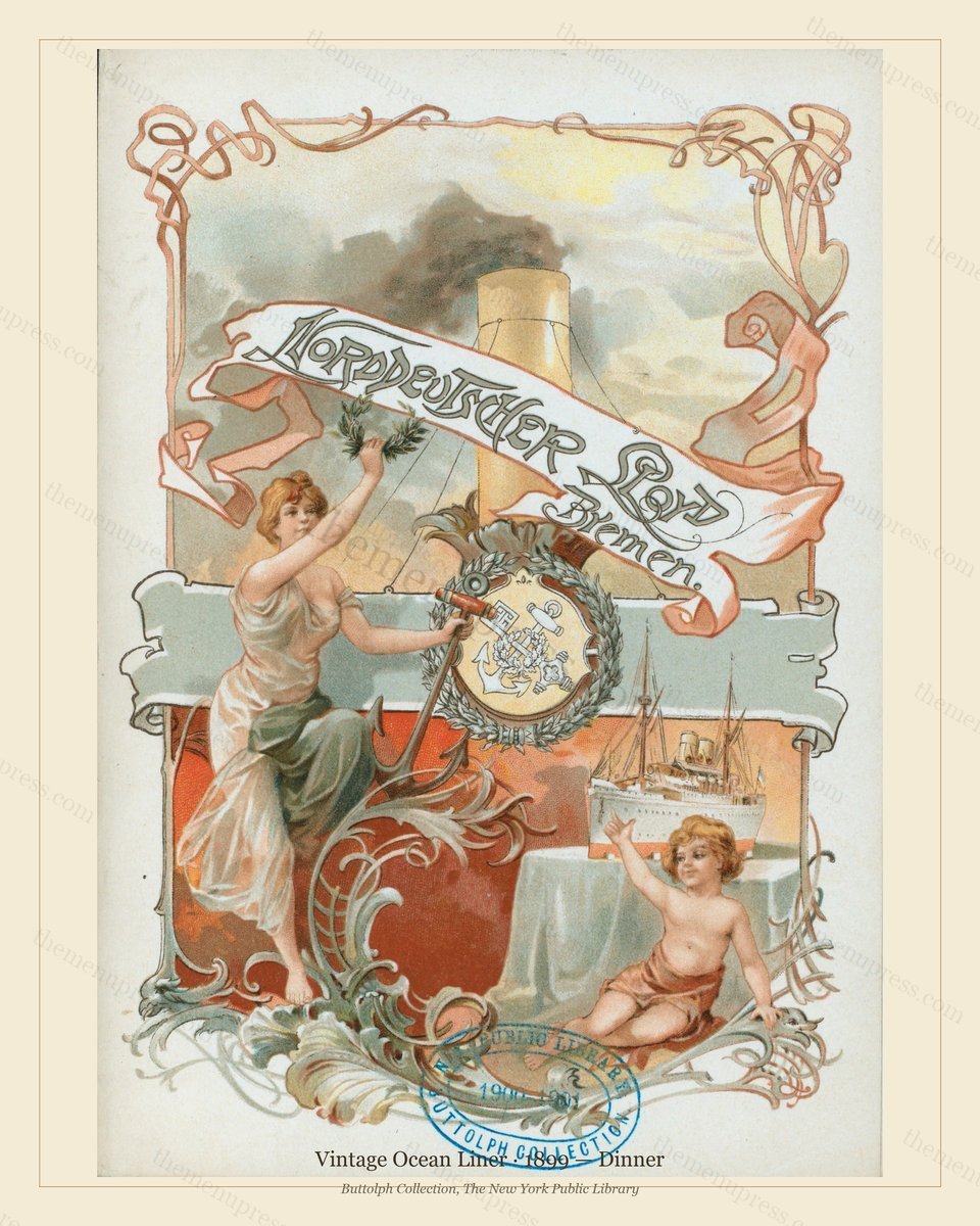 Vintage menu preview — 1899 Vintage Dinner Menu — Vintage Ocean Liner, Transatlantic Ocean Liner Card (