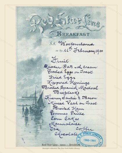 Vintage menu preview — 1900 Vintage Breakfast Menu — Red Star Line, Transatlantic Ocean Liner Card