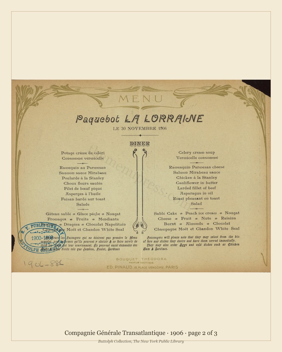 Vintage menu — page 2 of 3