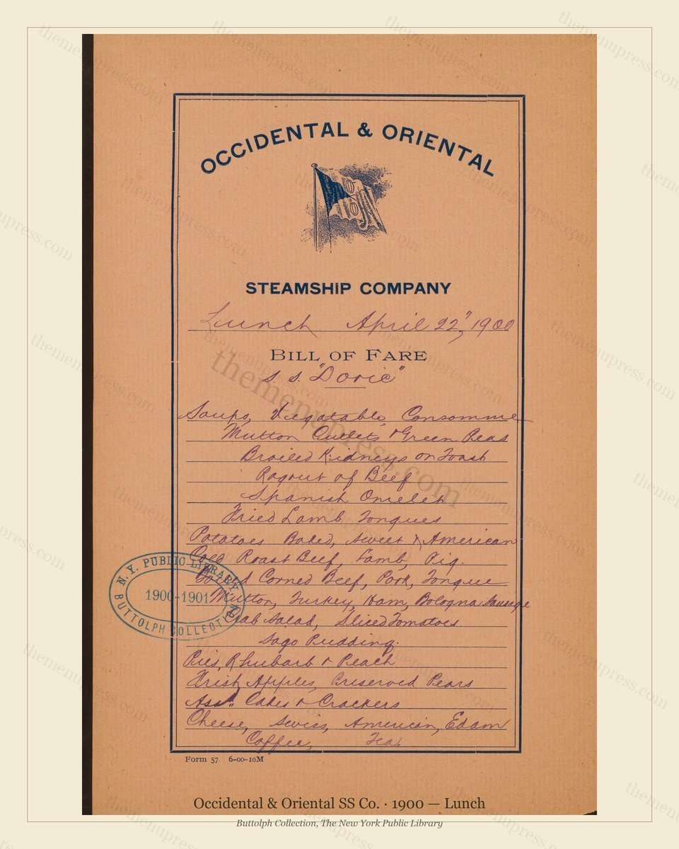 Vintage menu preview — 1900 Vintage Lunch Menu — Occidental & Oriental SS Co., Transatlantic Ocean