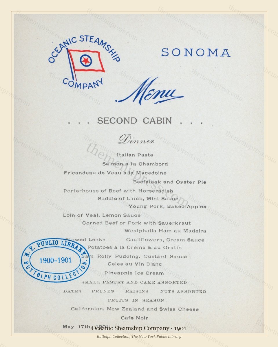 Vintage menu preview — 1901 Vintage Menu Menu — Oceanic Steamship Company, Transatlantic Ocean Liner Ca