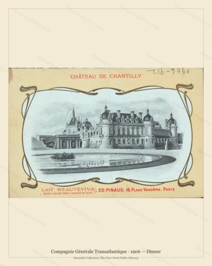 Vintage menu preview — 1906 Vintage Dinner Menu — Compagnie Générale Transatlantique, Transatlantic Oce