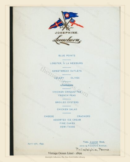Vintage menu preview — 1899 Vintage Menu Menu — Vintage Ocean Liner, Transatlantic Ocean Liner Card (Co