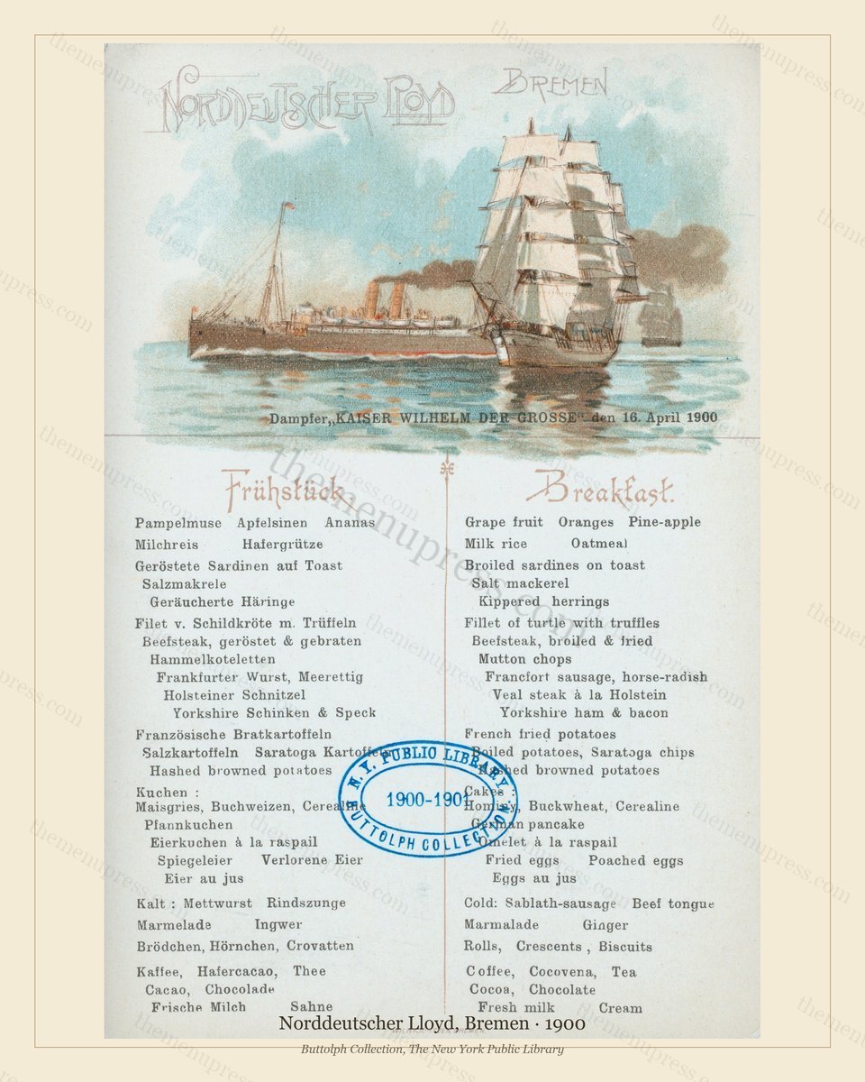 Vintage menu preview — 1900 Vintage Menu Menu — Norddeutscher Lloyd, Bremen, Transatlantic Ocean Liner