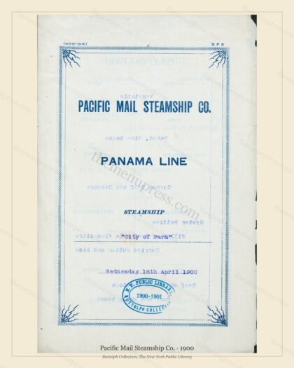Vintage menu preview — 1900 Vintage Menu Menu — Pacific Mail Steamship Co., Transatlantic Ocean Liner C