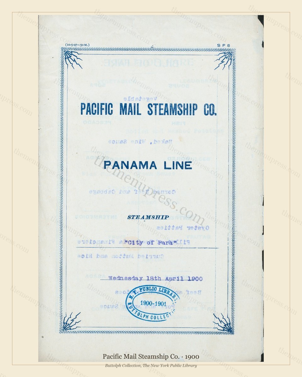 Vintage menu preview — 1900 Vintage Menu Menu — Pacific Mail Steamship Co., Transatlantic Ocean Liner C