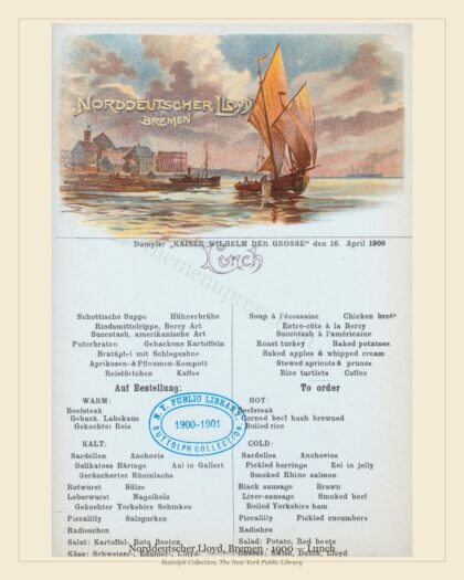 Norddeutscher Lloyd, Bremen · 1900 — Lunch