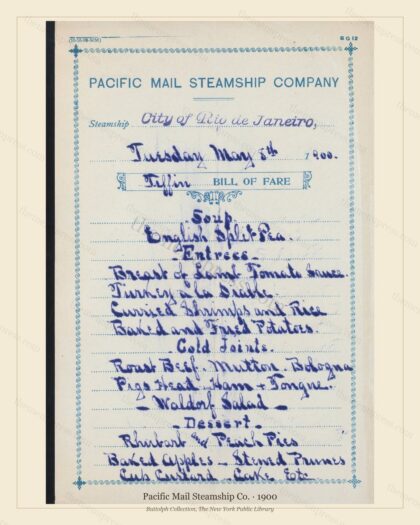 Vintage menu preview — 1900 Vintage Menu Menu — Pacific Mail Steamship Co., Transatlantic Ocean Liner C