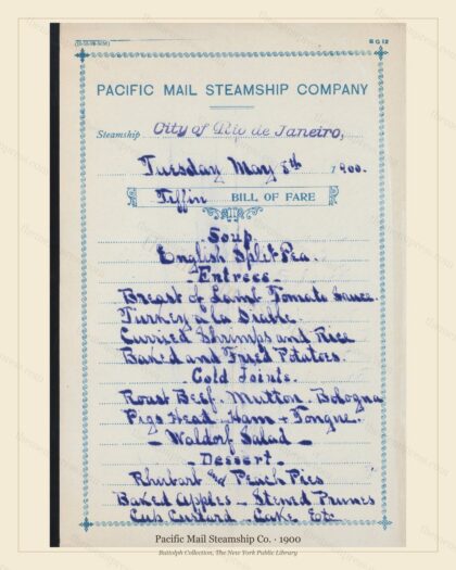 Vintage menu preview — Pacific Mail Trio — 3 Vintage Transpacific Menus