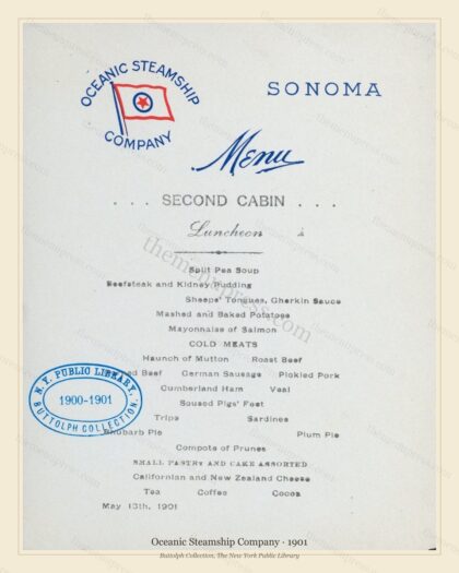 Vintage menu preview — 1901 Vintage Menu Menu — Oceanic Steamship Company, Transatlantic Ocean Liner Ca