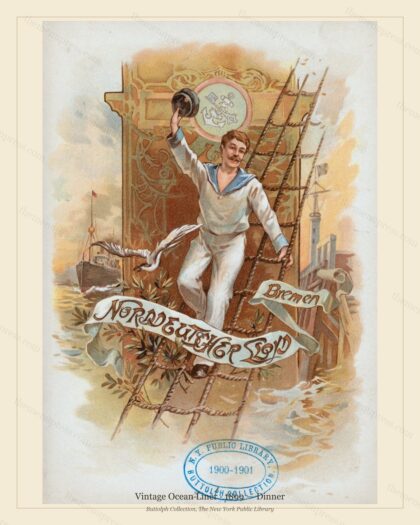 Vintage menu preview — 1899 Vintage Dinner Menu — Vintage Ocean Liner, Transatlantic Ocean Liner Card