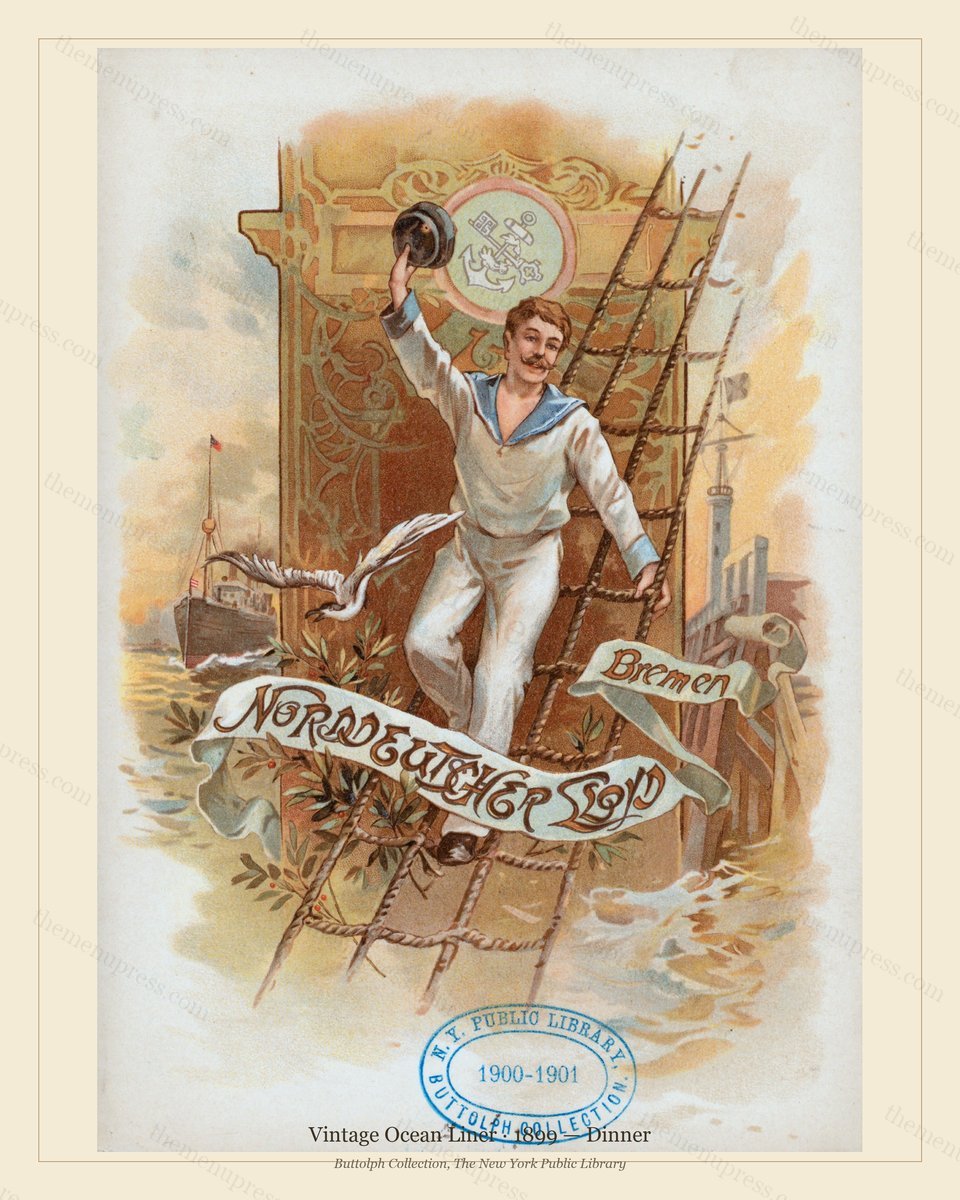 Vintage menu preview — 1899 Vintage Dinner Menu — Vintage Ocean Liner, Transatlantic Ocean Liner Card