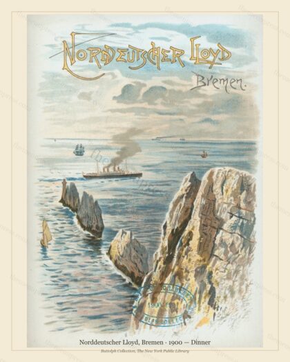 Vintage menu preview — 1900 Vintage Dinner Menu — Norddeutscher Lloyd, Bremen, Transatlantic Ocean Line