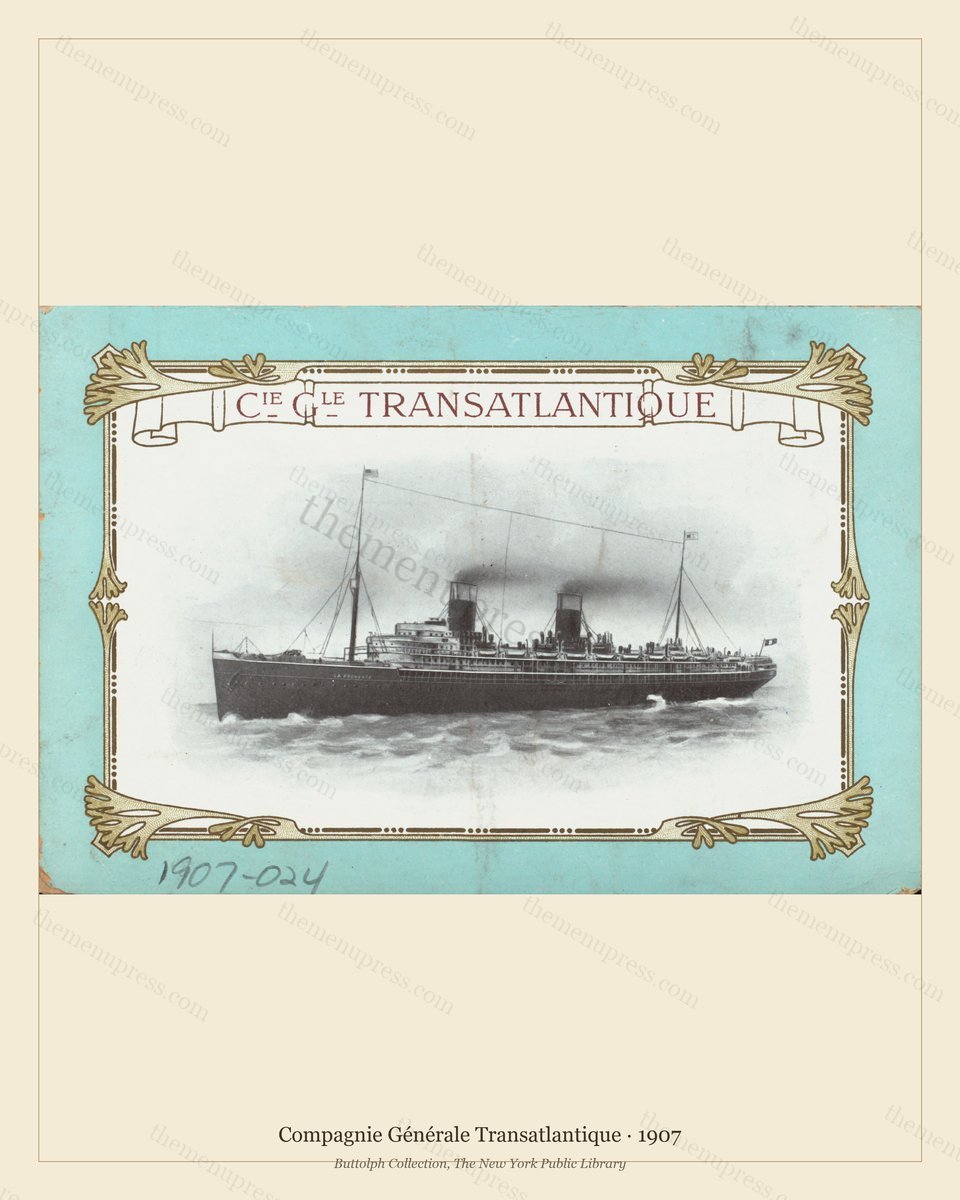 Vintage menu preview — 1907 Vintage Menu Menu — Compagnie Générale Transatlantique, Transatlantic Ocean