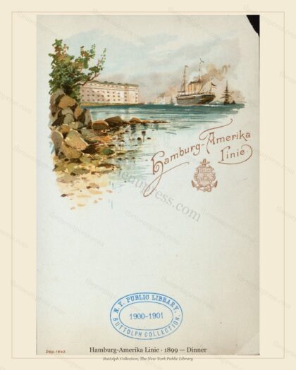 Vintage menu preview — 1899 Vintage Dinner Menu — Hamburg-Amerika Linie, Transatlantic Ocean Liner Card