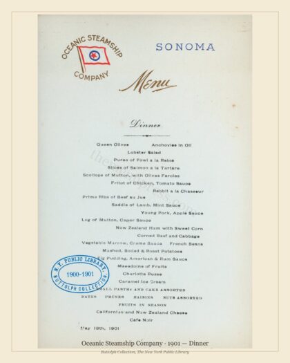 Oceanic Steamship Company · 1901 — Dinner
