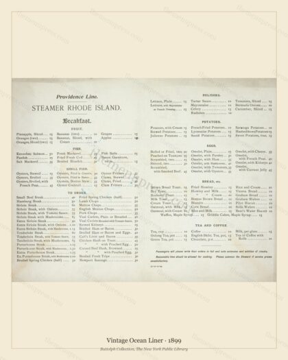 Vintage menu preview — 1899 Vintage Menu Menu — Vintage Ocean Liner, Transatlantic Ocean Liner Card (Co