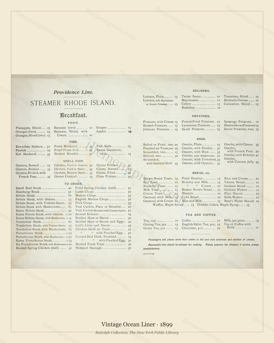 Vintage menu preview — 1899 Vintage Menu Menu — Vintage Ocean Liner, Transatlantic Ocean Liner Card (Co