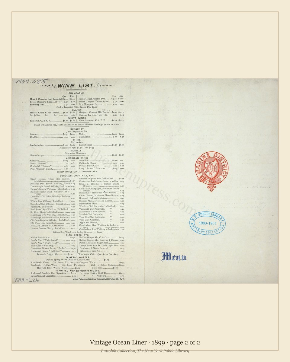 Vintage menu — page 2 of 2