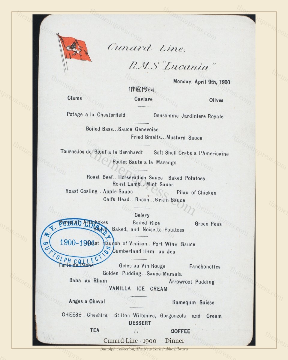 Vintage menu preview — 1900 Vintage Dinner Menu — Cunard Line, Transatlantic Ocean Liner Card (Complete