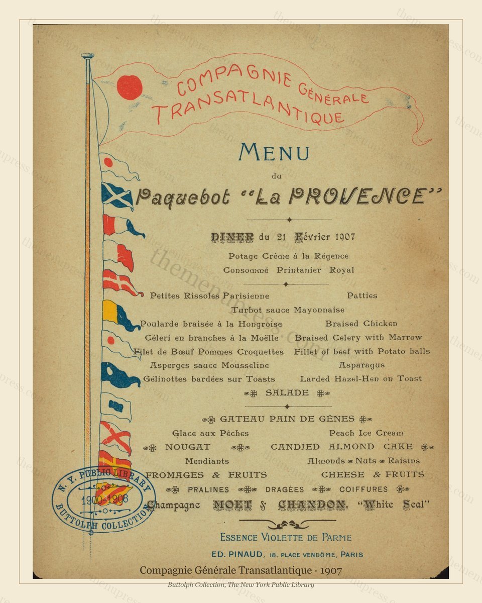 Vintage menu preview — 1907 Vintage Menu Menu — Compagnie Générale Transatlantique, Transatlantic Ocean
