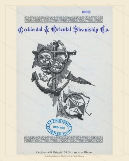 Vintage menu preview — 1900 Vintage Dinner Menu — Occidental & Oriental SS Co., Transatlantic Ocean