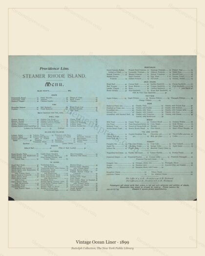 Vintage menu preview — 1899 Vintage Menu Menu — Vintage Ocean Liner, Transatlantic Ocean Liner Card (Co