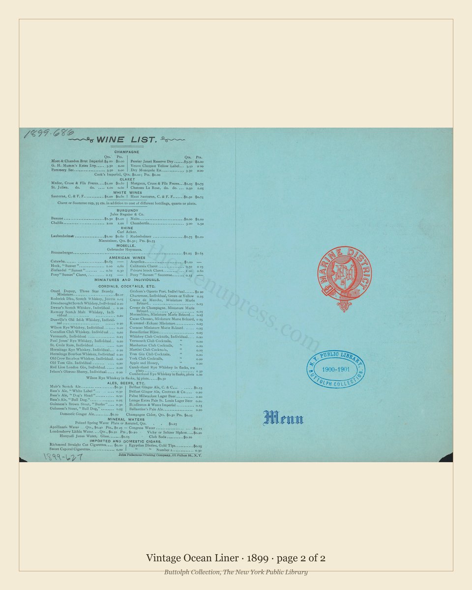 Vintage menu — page 2 of 2