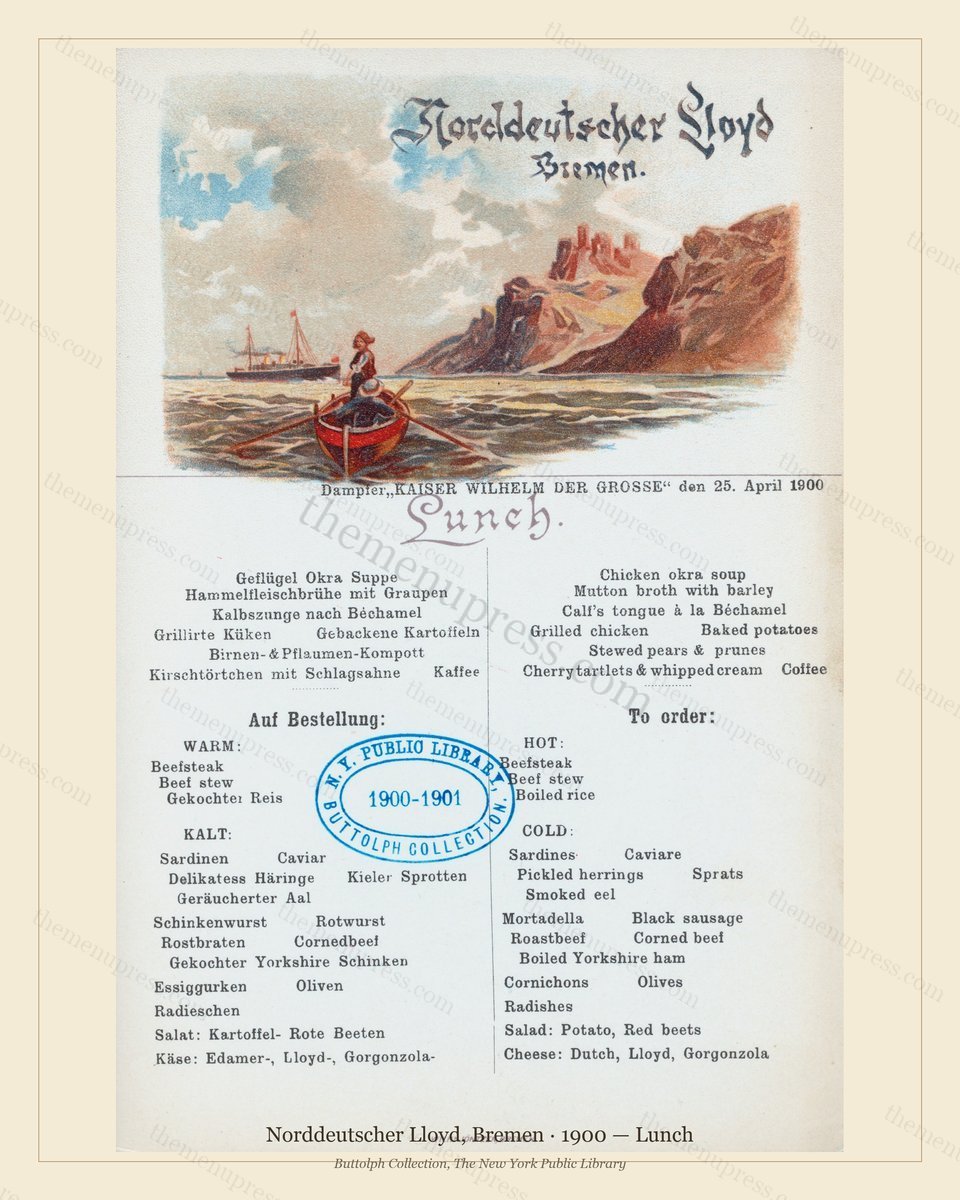 Vintage menu preview — 1900 Vintage Lunch Menu — Norddeutscher Lloyd, Bremen, Transatlantic Ocean Liner