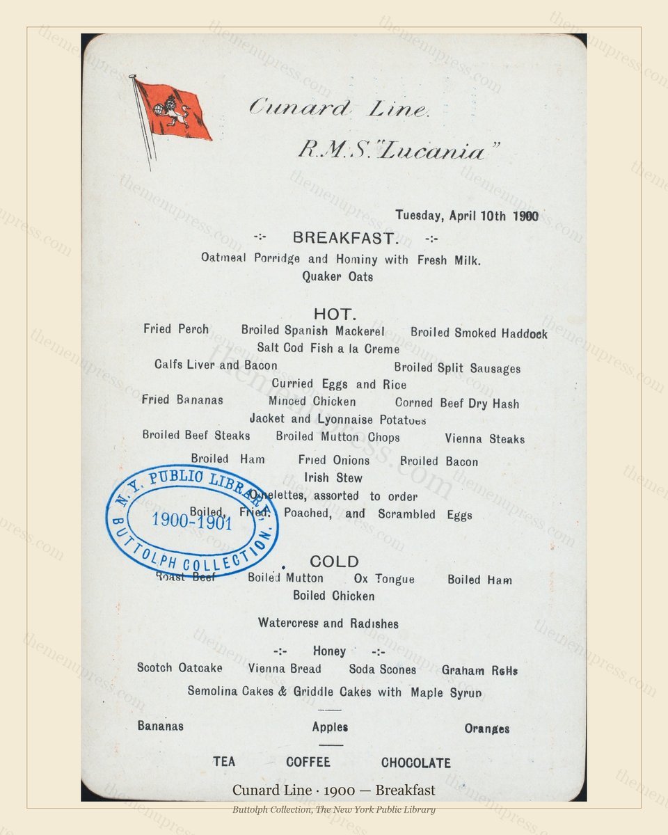 Vintage menu preview — 1900 Vintage Breakfast Menu — Cunard Line, Transatlantic Ocean Liner Card