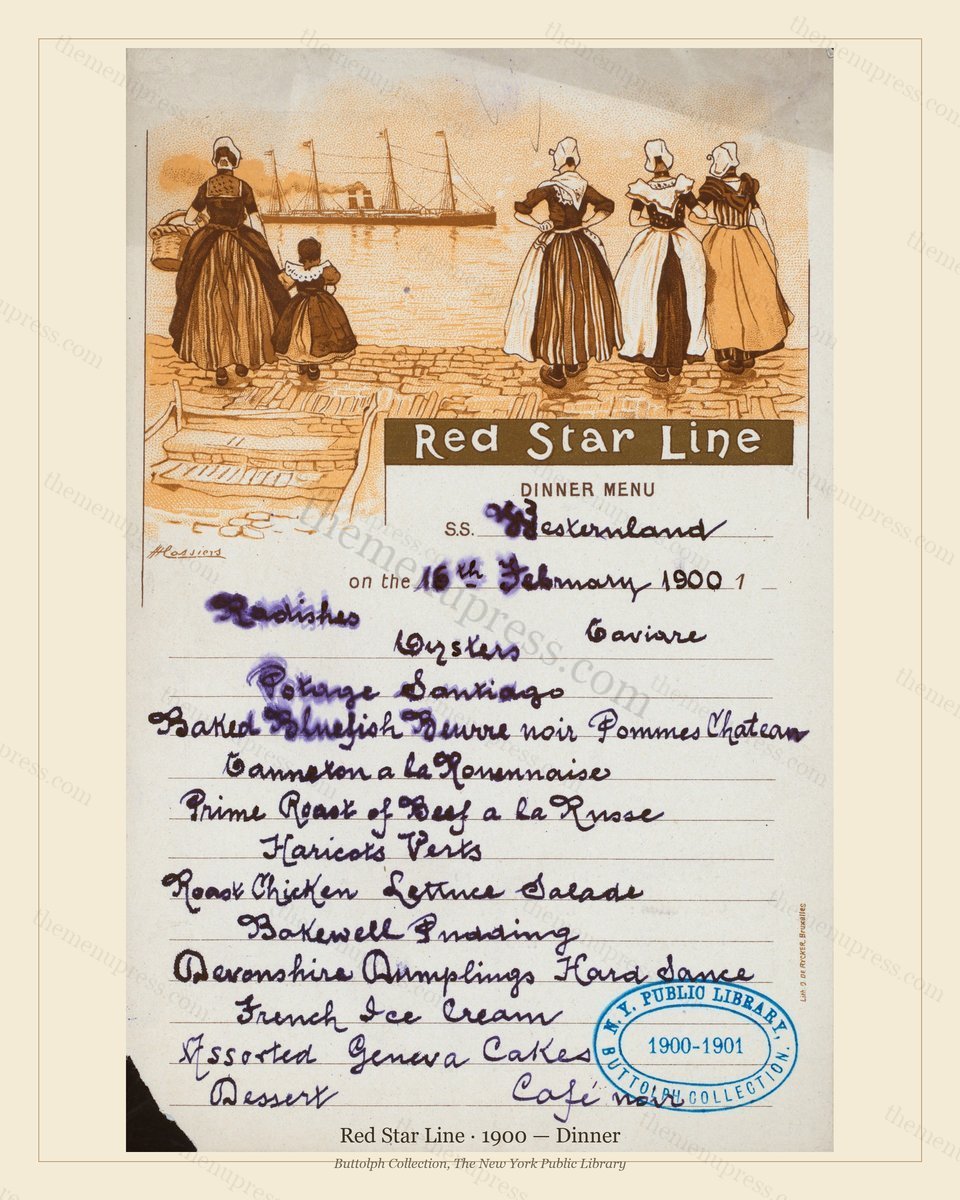 Vintage menu preview — 1900 Vintage Dinner Menu — Red Star Line, Transatlantic Ocean Liner Card (Comple