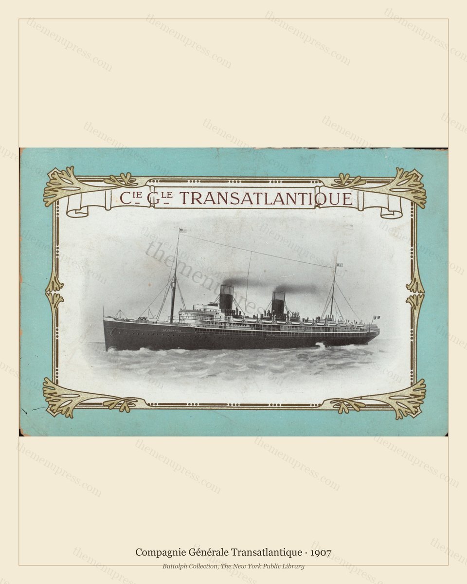 Vintage menu preview — 1907 Vintage Menu Menu — Compagnie Générale Transatlantique, Transatlantic Ocean