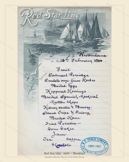 Vintage menu preview — 1900 Vintage Breakfast Menu — Red Star Line, Transatlantic Ocean Liner Card