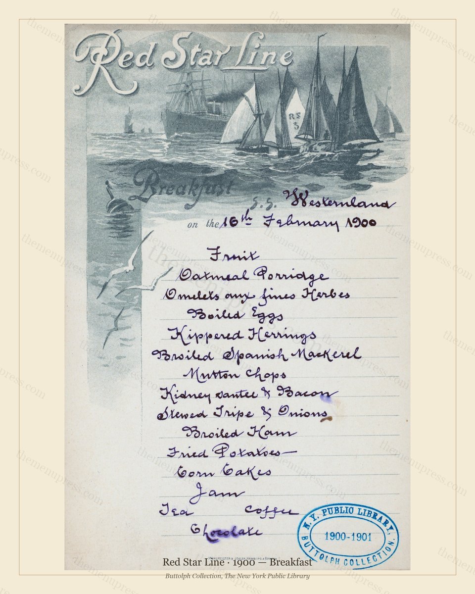 Vintage menu preview — 1900 Vintage Breakfast Menu — Red Star Line, Transatlantic Ocean Liner Card