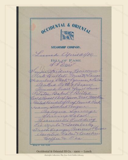 Vintage menu preview — 1900 Vintage Lunch Menu — Occidental & Oriental SS Co., Transatlantic Ocean
