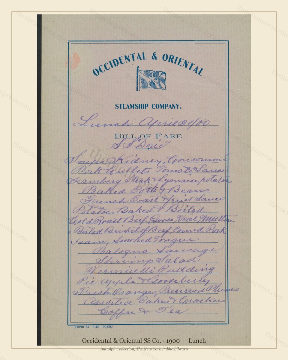 Vintage menu preview — 1900 Vintage Lunch Menu — Occidental & Oriental SS Co., Transatlantic Ocean
