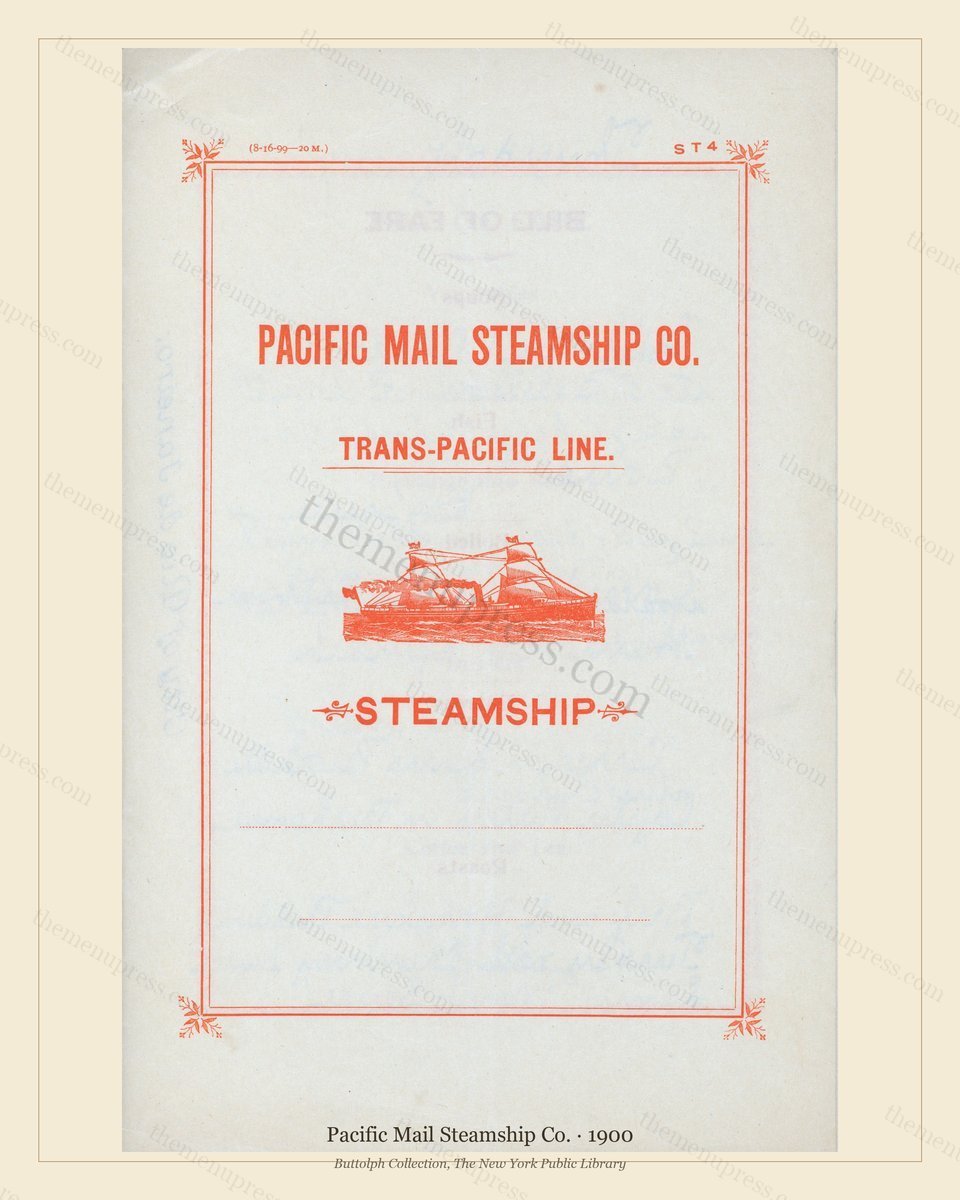 Vintage menu preview — 1900 Vintage Menu Menu — Pacific Mail Steamship Co., Transatlantic Ocean Liner C