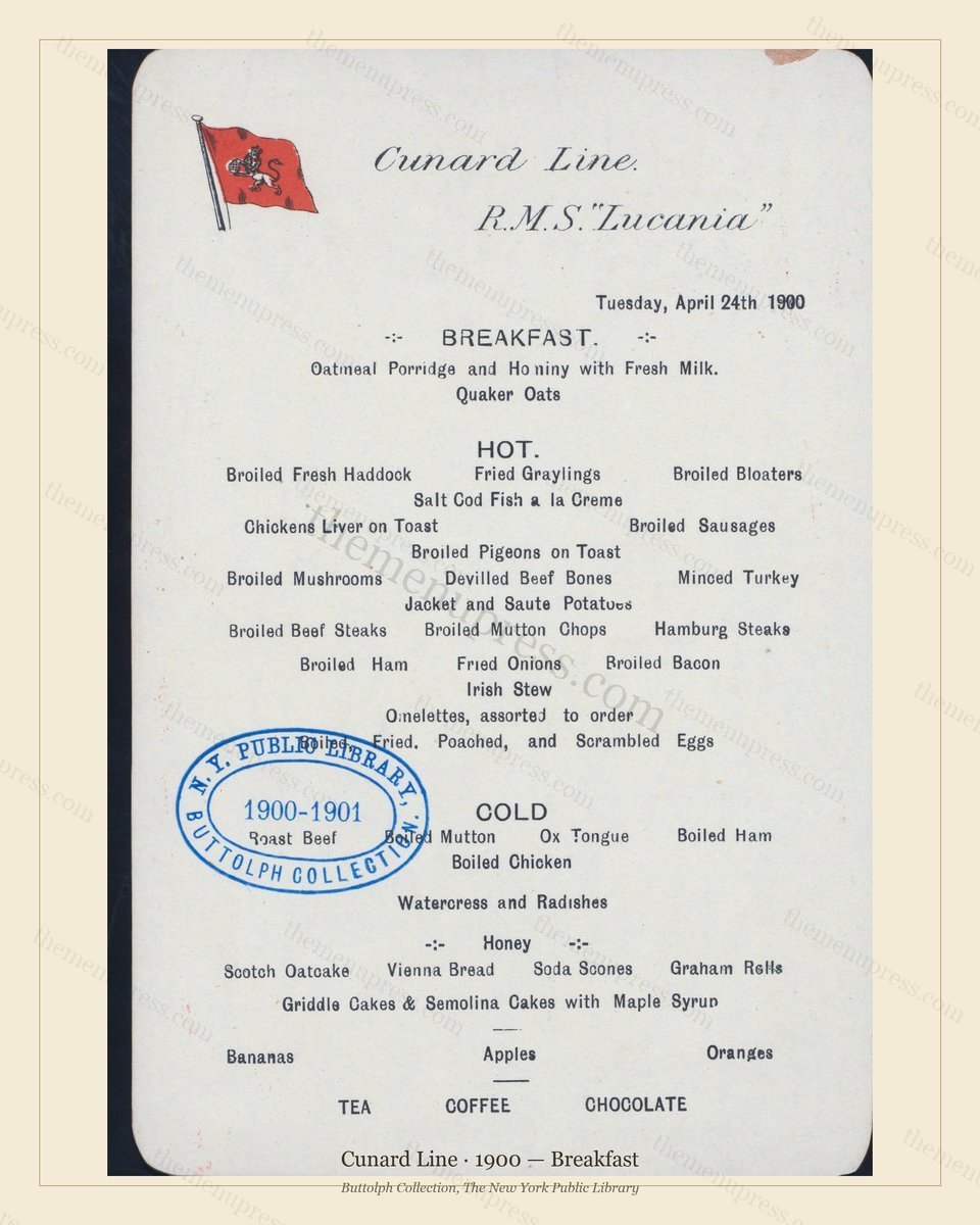 Vintage menu preview — 1900 Vintage Breakfast Menu — Cunard Line, Transatlantic Ocean Liner Card (Compl