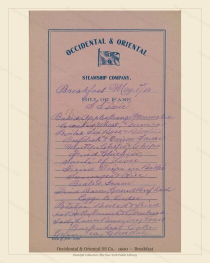 Vintage menu preview — 1900 Vintage Breakfast Menu — Occidental & Oriental SS Co., Transatlantic Oc