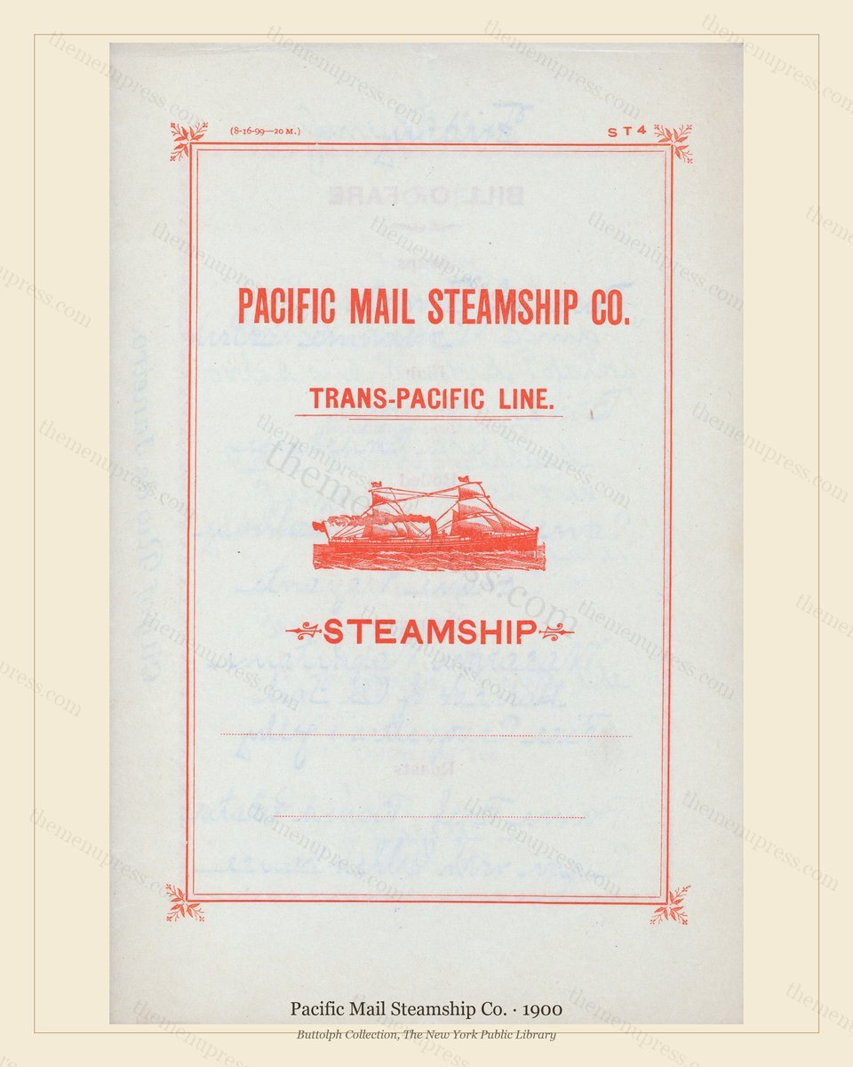 Vintage menu preview — 1900 Vintage Menu Menu — Pacific Mail Steamship Co., Transatlantic Ocean Liner C