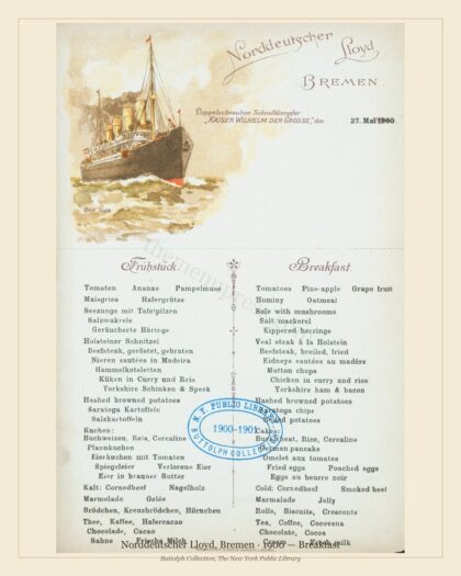 Norddeutscher Lloyd, Bremen · 1900 — Breakfast