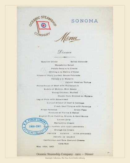 Oceanic Steamship Company · 1901 — Dinner